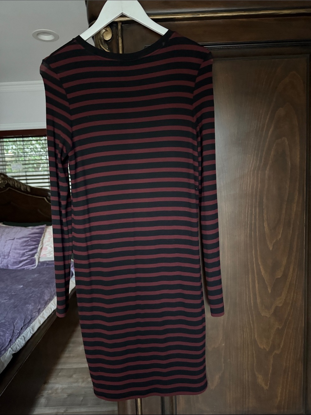 ATM Striped Mini Dress in Black & Burgundy size l